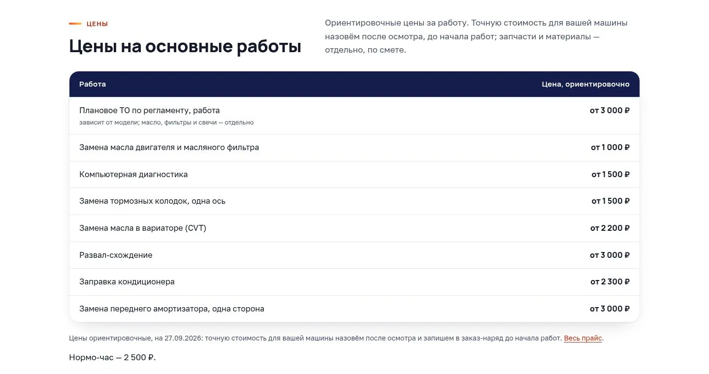 Цены — из одной таблицы — sto-chery.ru